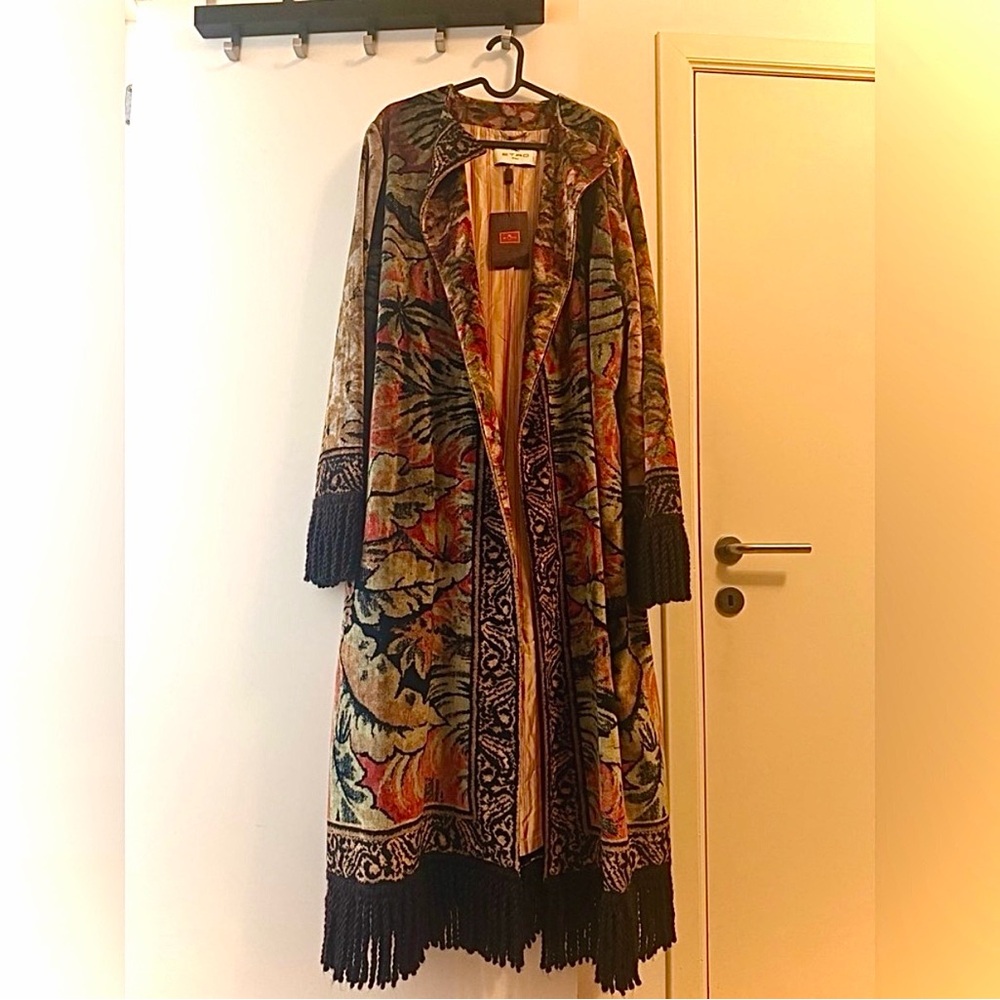 Etro Multicolor Floral Cape coat with Fringe - Picture 1 of 13
